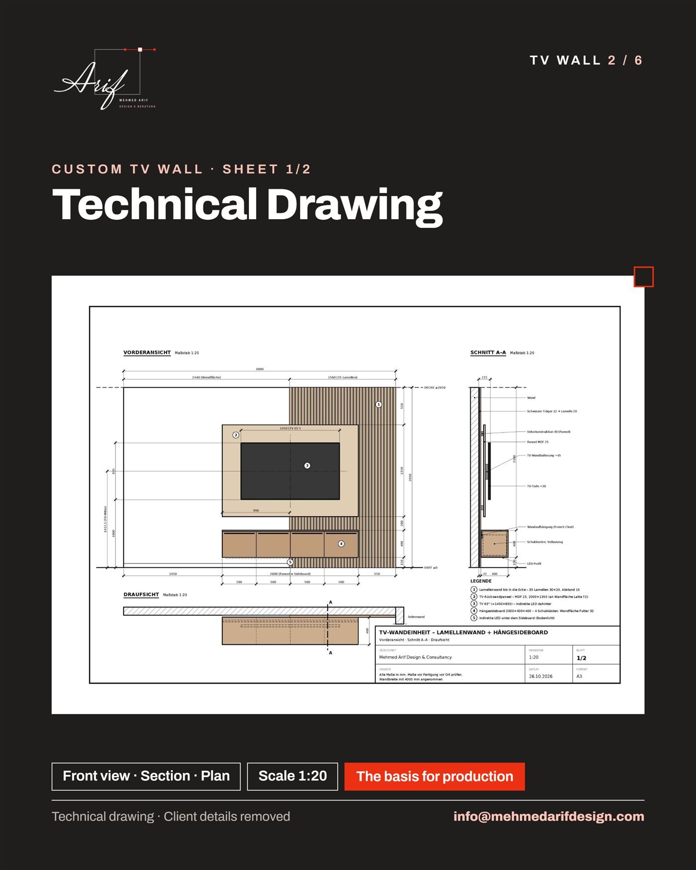 P-04 TV wall · Slatted wall with floating sideboard — 3