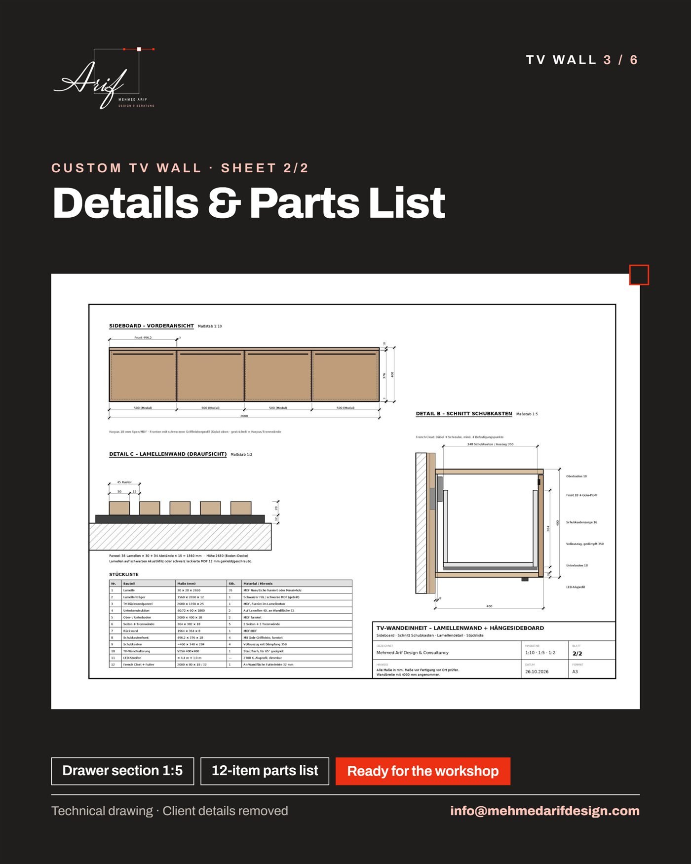 P-04 TV wall · Slatted wall with floating sideboard — 4